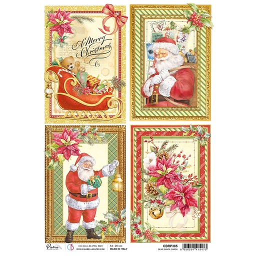 Ciao Bella Paper - Dear Santa Cards A4 rice paper (SINGLE Sheet)