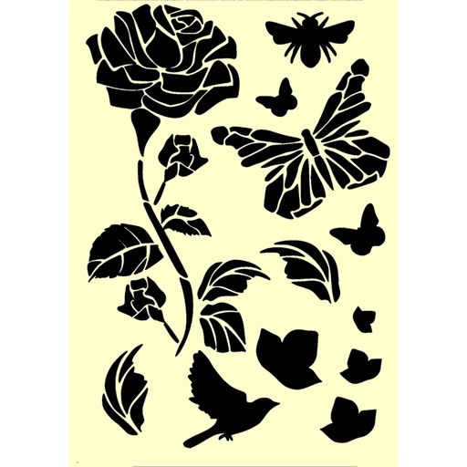 Personal Impressions Rose, Butterfly & Birds A5 Mylar Stencil 