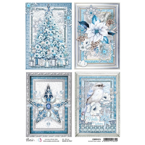 Ciao Bella Paper - Elegant Blue Cards A4 rice paper (SINGLE Sheet)
