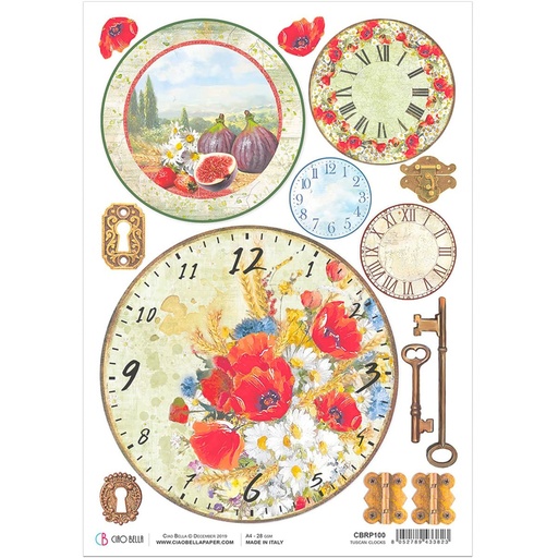 Ciao Bella Paper - Tuscan Clocks A4 rice paper (5 Pack)