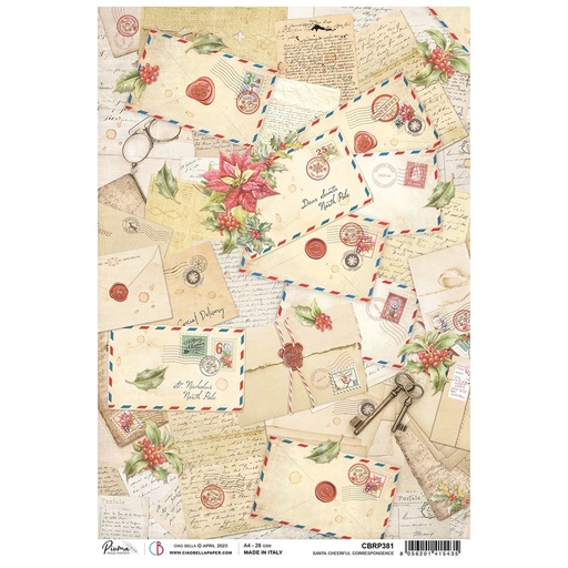 Ciao Bella Paper - Santa Cheerful Correspondence A4 rice paper (5 Pack)