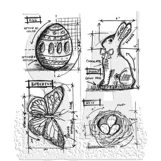 Tim Holtz - Stampers Anonymous Cling Stamps - Easter Blueprint
