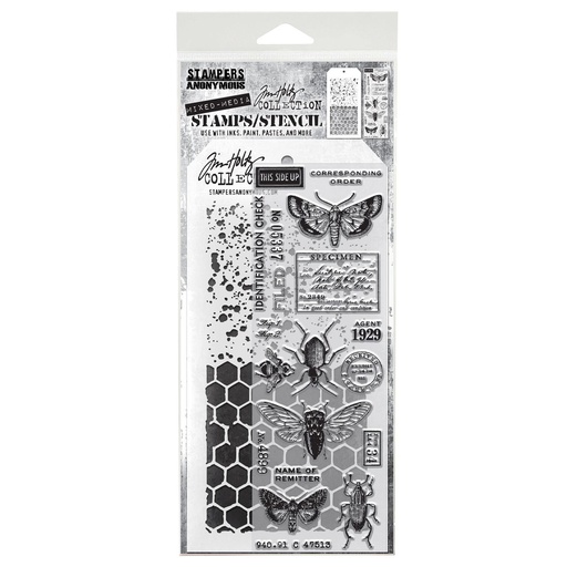 Tim Holtz Mixed-Media Stamps & Stencil Set - Entomology
