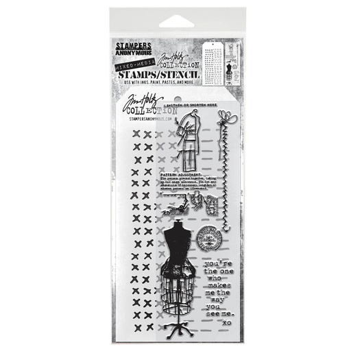 Tim Holtz Mixed-Media Stamps & Stencil Set - Haberdashery