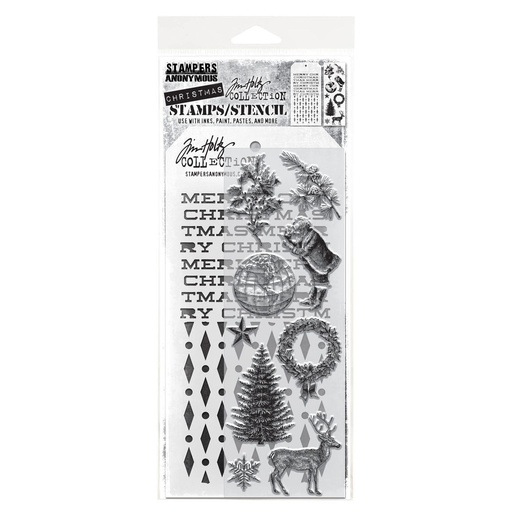 Tim Holtz Mixed-Media Stamps & Stencil Set - Holiday Things