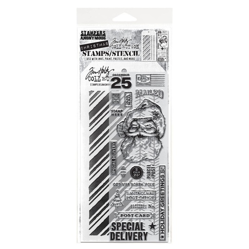 Tim Holtz Mixed-Media Stamps & Stencil Set - Jolly Santa