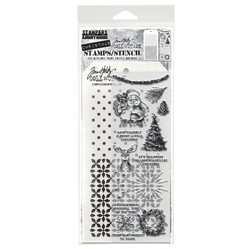 Tim Holtz Mixed-Media Stamps & Stencil Set #74 - Darling Christmas