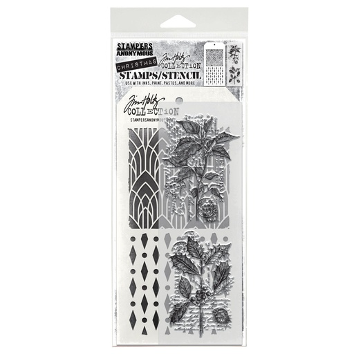 Tim Holtz Mixed-Media Stamps & Stencil Set #75 - Festive Collage
