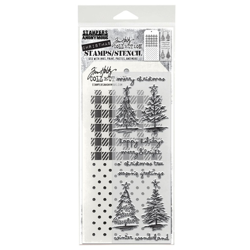 Tim Holtz Mixed-Media Stamps & Stencil Set #78 - Scribbly Christmas