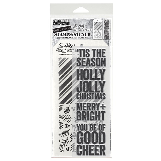Tim Holtz Mixed-Media Stamps & Stencil Set #79 -  Bold Tidings