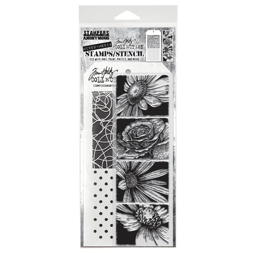 Tim Holtz Mixed-Media Stamps & Stencil Set #81 - Bold Botanicals