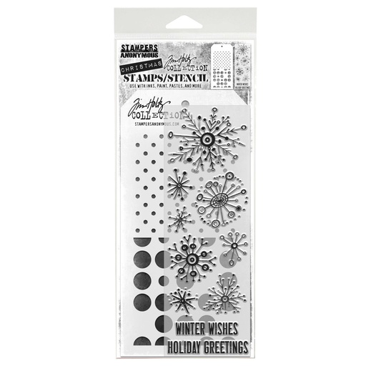 Tim Holtz Mixed-Media Stamps & Stencil Set - Retro Flakes