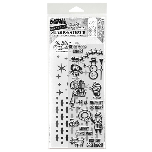 Tim Holtz Mixed-Media Stamps & Stencil Set - Christmas Cartoons