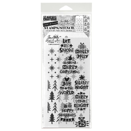 Tim Holtz Mixed-Media Stamps & Stencil Set - Holiday WhatNots