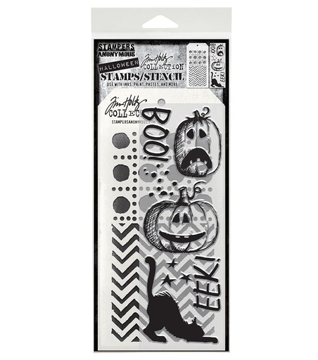 Tim Holtz Mixed-Media Stamps & Stencil Set - Eek A Boo!