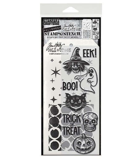 Tim Holtz Mixed-Media Stamps & Stencil Set - Retro Frights