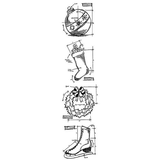 Tim Holtz Blueprint Strip Stamps - Christmas #2 