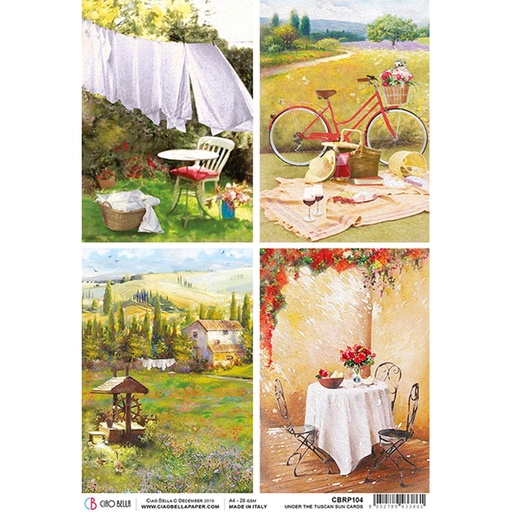 Ciao Bella Paper - Tuscan Cards A4 rice paper (SINGLE Sheet)