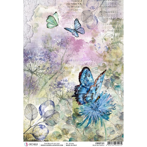Ciao Bella Paper - Blue Butterfly A4 rice paper (SINGLE Sheet)